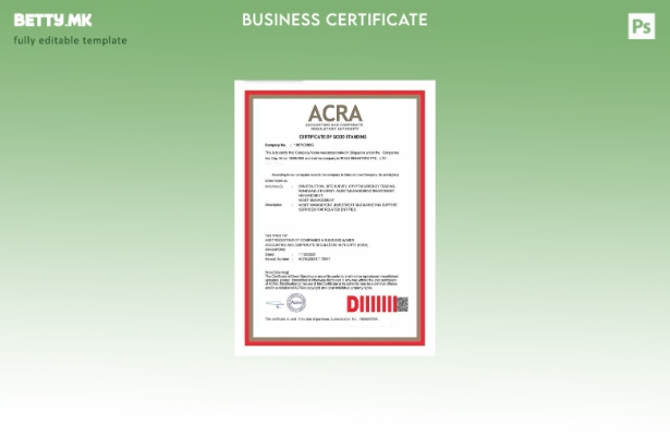 модерен стил Сингапур сертификат за добра состојба Шаблон за Word и PDF