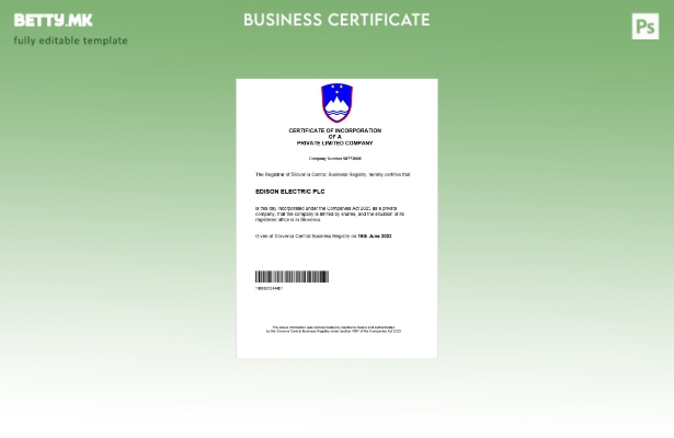 модерен стил Словенија сертификат за регистрација на бизнис Шаблон за Word и PDF