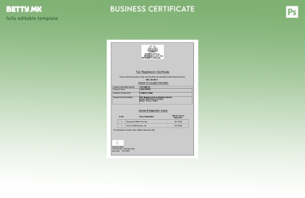 модерен стил Уверение за даночна регистрација на Замбија Шаблон за Word и PDF ша