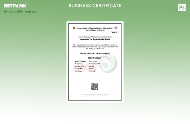 модерен стил Уверение за регистрација на ДДВ во Бангладеш Шаблон за шаблон Word