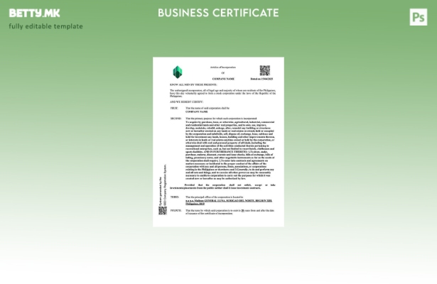 модерен стил Филипини сертификат за основање компанија Шаблон за Word и PDF
