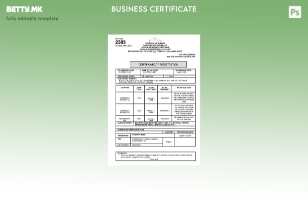 модерен стил Филипини сертификат за регистрација Шаблон за Word и PDF