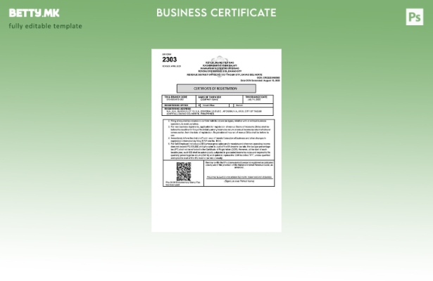модерен стил Филипини сертификат за регистрација Шаблон Word и PDF, шаблон за ве
