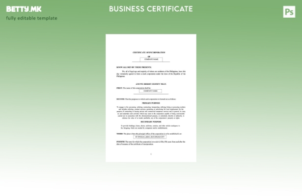 модерен стил Филипини Batangas сертификат за инкорпорација Шаблон за Word и PDF