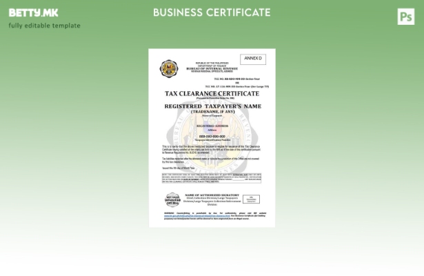 модерен стил Филипински сертификат за даночно царинење Шаблон за Word и PDF
