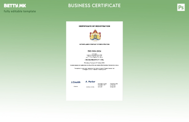 модерен стил Холандски сертификат за регистрација на бизнис Шаблон за Word и PDF