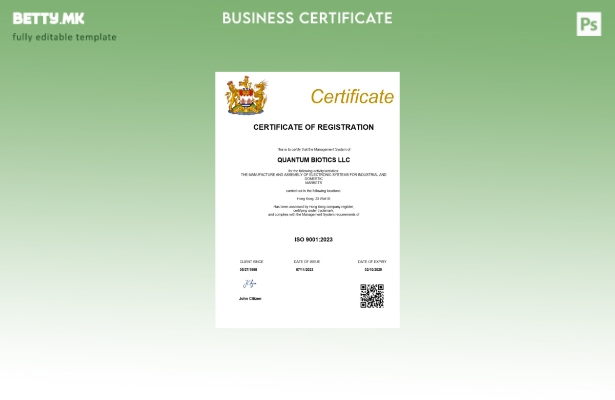 модерен стил Хонг Конг сертификат за регистрација Шаблон за Word и PDF