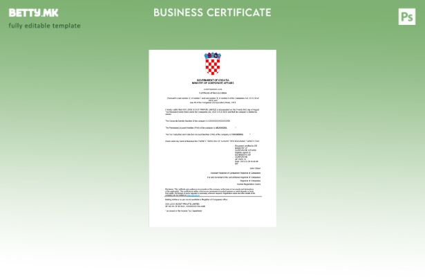 модерен стил Хрватска сертификат за регистрација Шаблон за Word и PDF