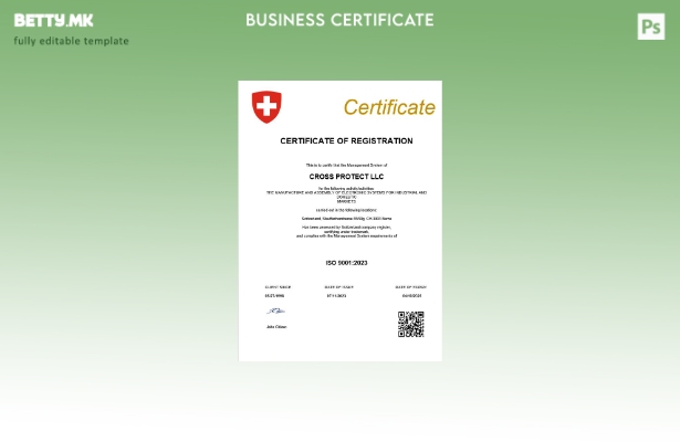 модерен стил Швајцарија сертификат за регистрација на бизнис Шаблон за Word и PD