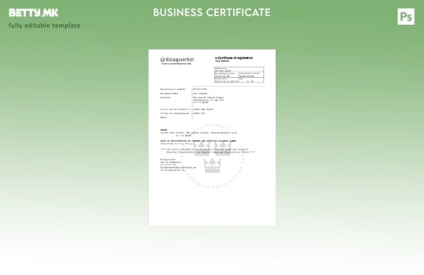 модерен стил Шведска сертификат за регистрација Шаблон за Word и PDF