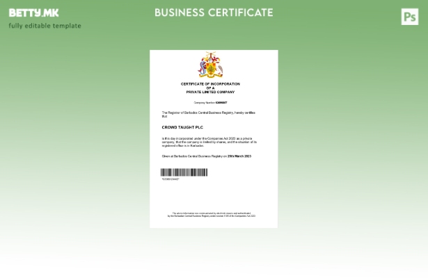 модерен стил на Барбадос сертификат за регистрација Шаблон за Word и PDF