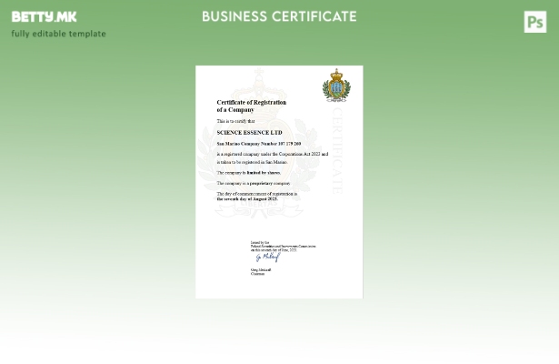 модерен стил на Сан Марино сертификат за регистрација на бизнис Шаблон за Word и