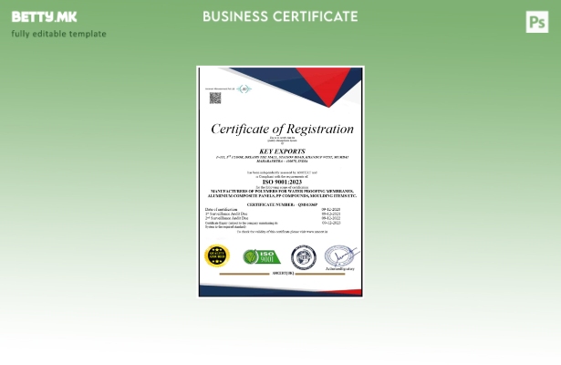 модерен стил India Key Извоз сертификат за регистрација Шаблон за Word и PDF