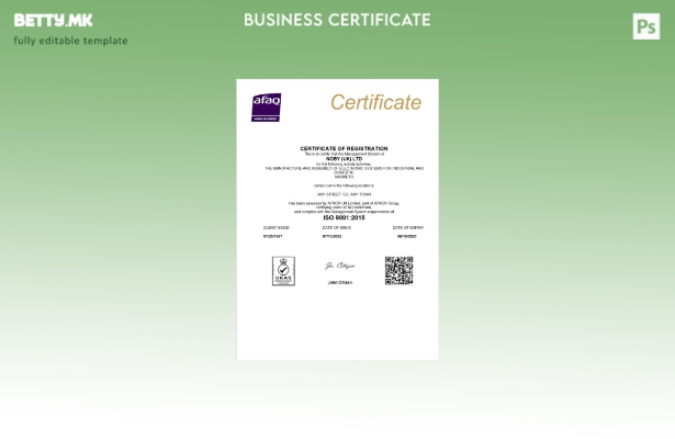 модерен стил UK Noby Ltd сертификат за регистрација на бизнис Шаблон за Word и P