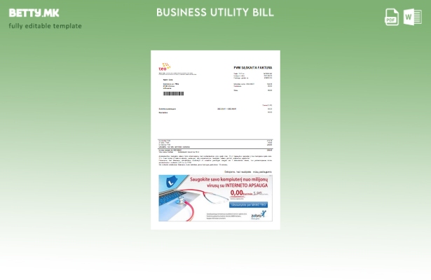 Деловна сметка за комунални услуги на Teo LT