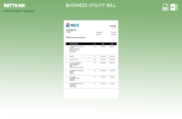 Модерен стил Индонезија МЕА деловен шаблон сметки за комунални услуги