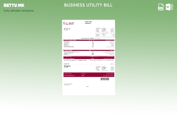 Модерен стил КАТАР QTEL шаблон за деловна сметка за комунални услуги
