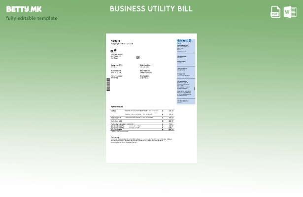 Модерен стил Шаблон за деловна сметка за комунални услуги Норвешка Хафслунд