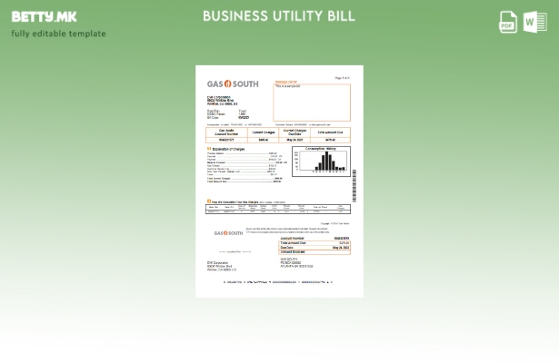 Модерен стил Шаблон за деловна сметка за комунални услуги за гас Југ