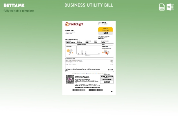 Модерен стил шаблон за деловна сметка за електрична енергија Pacific Light