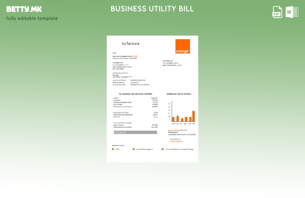 Модерен стил Orange Spain шаблон за деловна сметка за комунални услуги