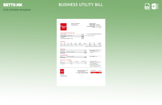 Модерен стил, шаблон за деловна сметка за комунални услуги Coral Gas