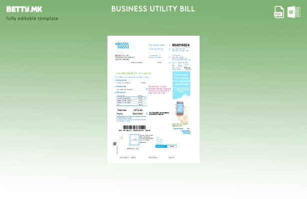 Модерен стил, шаблон за деловни сметки за комунални услуги на Electric Ireland