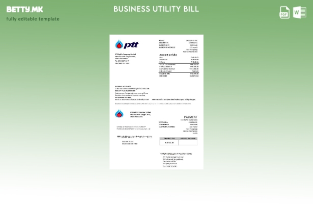 Сметка за комунални услуги за деловна активност на гас во Тајланд PTT