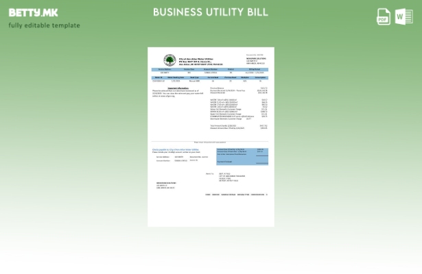 Шаблон за деловна сметка за комунални услуги во САД Мичиген Сити Ен Арбор Вода У