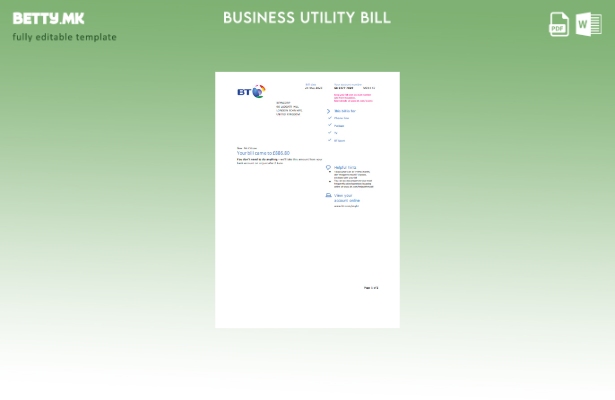 деловна сметка за комунални услуги на БТ во модерен стил, шаблон на страница