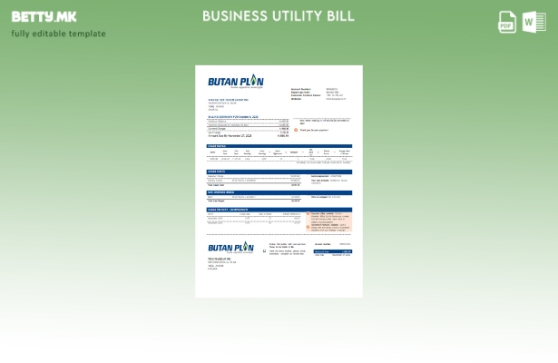 модерен стил Бутан ПЛлин д.о.о. Шаблон за деловна сметка за комунални услуги за