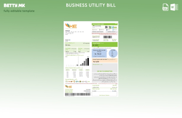 modern style K Electric (KE) electricity utility business bill, page template