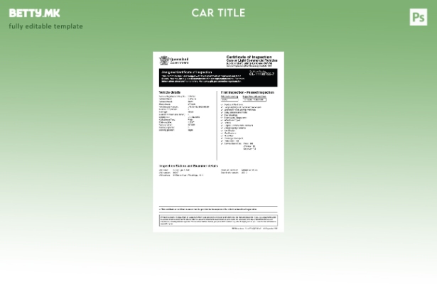 Модерен стил Австралија Квинсленд шаблон сертификат за проверка на возилото