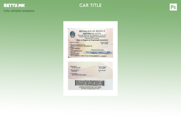 Модерен стил Шаблон за верзија на картичката за регистрација на возила од Ангола