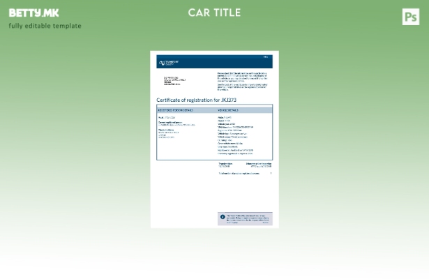Модерен стил шаблон за потврда за регистрација на возило во Нов Зеланд