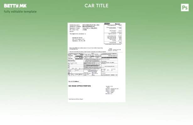 Модерен стил, шаблон за сертификат за регистрација на возило во Канада Саскачева