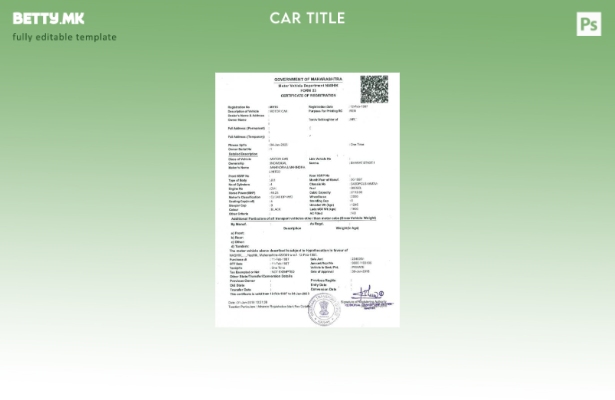 Шаблон за верзија на сертификат за регистрација на возила во модерен стил