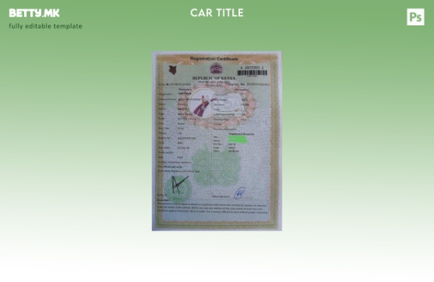 Шаблон за уверение за регистрација на возила во модерен стил во Кенија