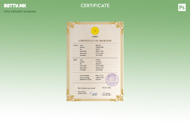 Модерен стил Јапонски шаблон за PSD шаблон за документи за брак