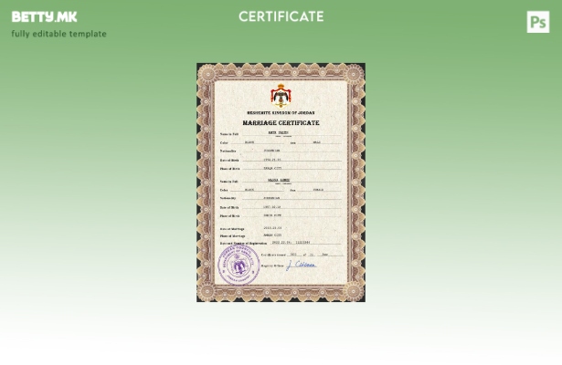 Модерен стил Јордан шаблон за PSD шаблон за документи за брак