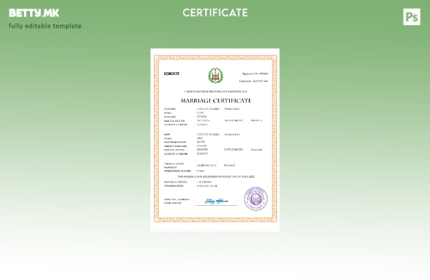Модерен стил Џибути сертификат за брак Шаблон Word и PDF шаблон