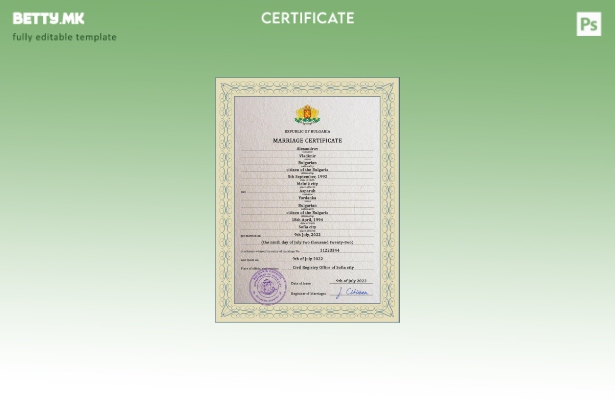 Модерен стил Бугарија брачен лист ПСД шаблон, шаблон