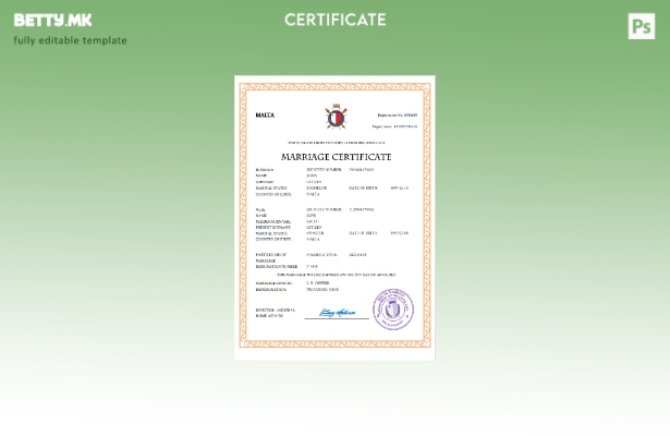 Модерен стил Малта извод за брак Шаблон Word и PDF шаблон