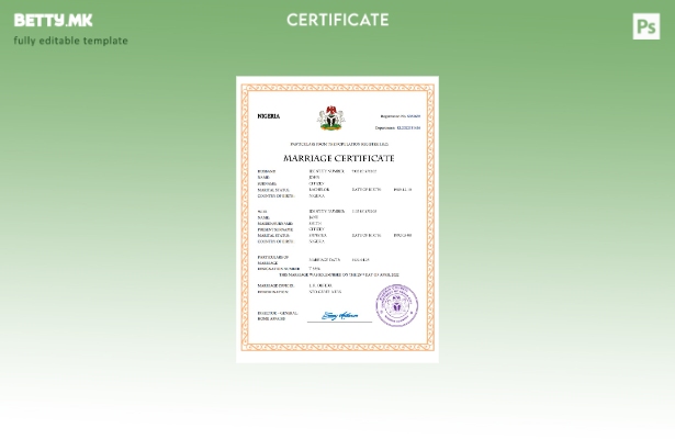 Модерен стил Нигерија сертификат за брак Шаблон за Word и PDF
