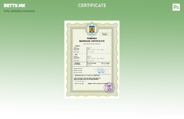 Модерен стил Романија извод за брак Шаблон за Word и PDF