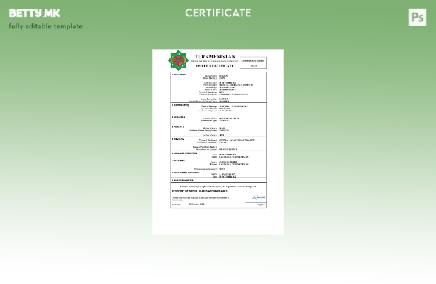 Модерен стил Туркменистан извод на смрт Шаблон Word и PDF шаблон