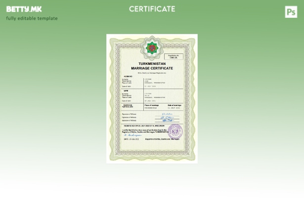 Модерен стил Туркменистански извод за брак Шаблон за Word и PDF