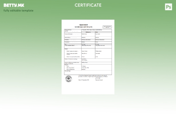 Модерен стил Шаблон за Австралија за брак во Австралија Квинсленд во шаблон Word