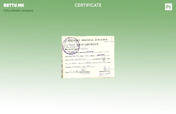 Модерен стил Шаблон за извод од матична книга на родени во воена болница во Инди