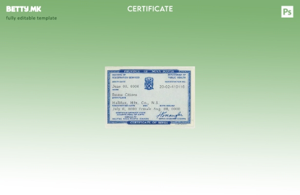 Модерен стил Шаблон за извод од матична книга на родените во Канада провинција Н